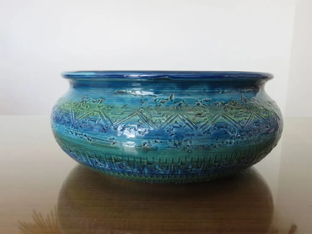 Vasque Aldo Londi pour Bitossi en céramique " Rimini blue " années 60