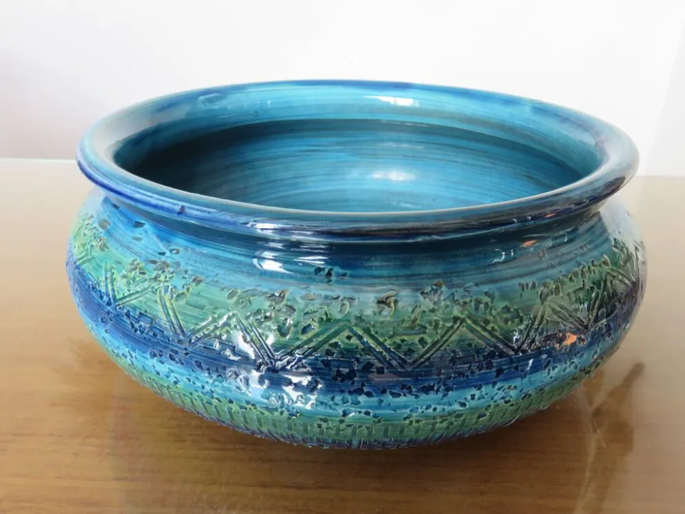 Vasque Aldo Londi pour Bitossi en céramique " Rimini blue " années 60