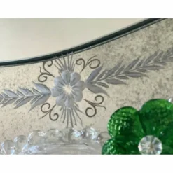 Venetian Murano Glass Oval Floral Wall Mirror – Hand-Carved Italian Art