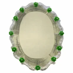 Venetian Murano Glass Oval Floral Wall Mirror – Hand-Carved Italian Art