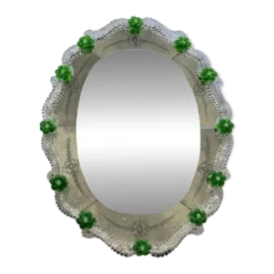 Venetian Murano Glass Oval Floral Wall Mirror – Hand-Carved Italian Art