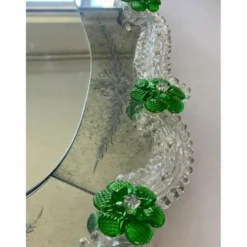 Venetian Murano Glass Oval Floral Wall Mirror – Hand-Carved Italian Art