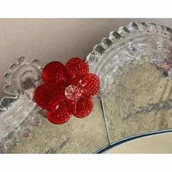 Venetian Murano Glass Oval Red Floral Wall Mirror – Hand-Carved Italian Art