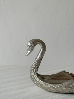 Vide poche en métal argenté forme cygne