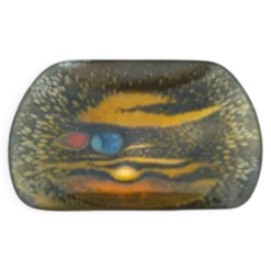 vide-poche en métal émaillé, coloris brun-orange, forme rectangle-ovale