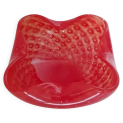 Vide poche en verre de Murano bullicante rouge signé