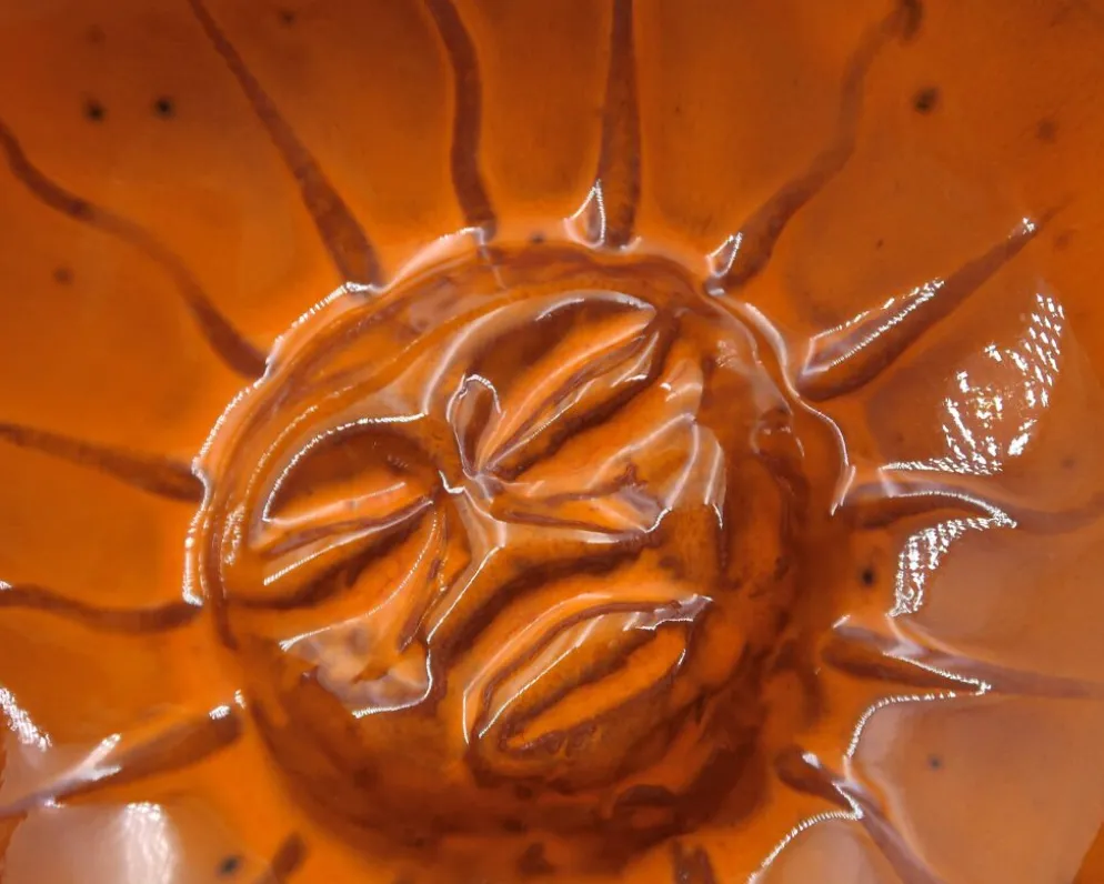 Vide poche Mexicain en céramique orange et noir, Soleil visage années 70