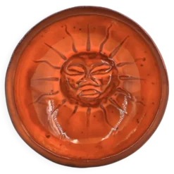 Vide poche Mexicain en céramique orange et noir, Soleil visage années 70