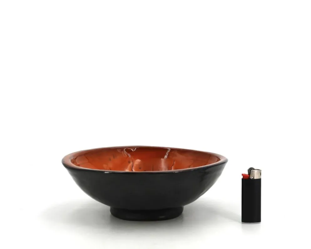 Vide poche Mexicain en céramique orange et noir, Soleil visage années 70