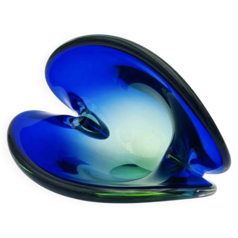 Vide-Poche Murano Flavio Poli Sommerso Bleu Vert Design 50s