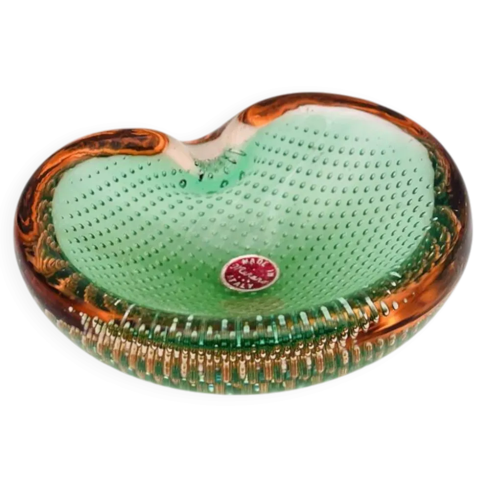 Vide-Poche Murano Sommerso Bullicante vert et rose, 60s