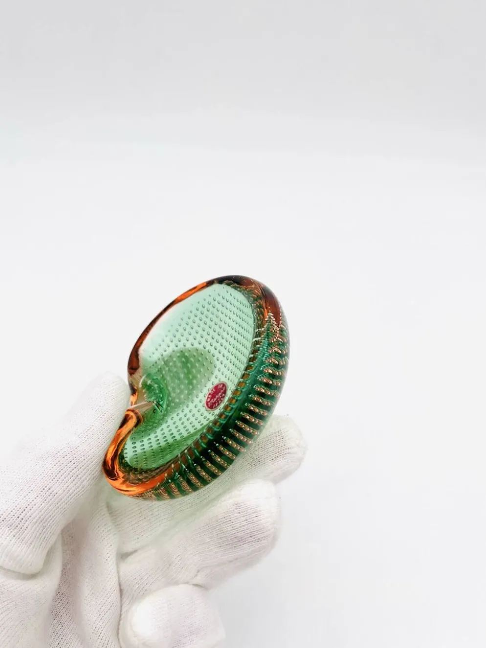 Vide-Poche Murano Sommerso Bullicante vert et rose, 60s