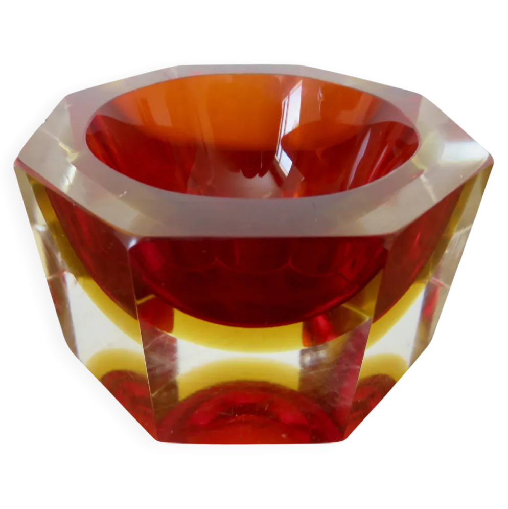 Vide poche ou cendrier octogonal Sommerso Murano, design Flavio Poli, 1970
