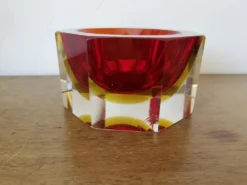 Vide poche ou cendrier octogonal Sommerso Murano, design Flavio Poli, 1970