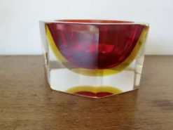 Vide poche ou cendrier octogonal Sommerso Murano, design Flavio Poli, 1970
