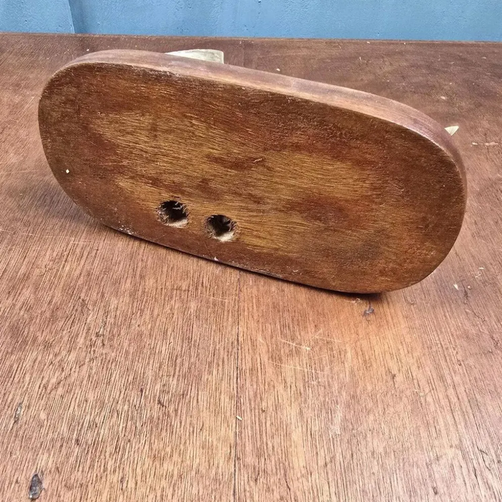 Vide-poche vintage chat poisson en laiton sur socle bois massif