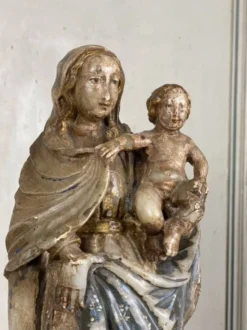 Vierge à l’enfant en albâtre, trace importante de polychromie, Flandre XVIème siècle