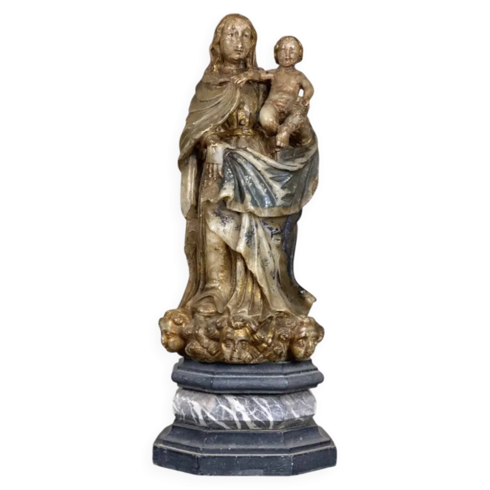 Vierge à l’enfant en albâtre, trace importante de polychromie, Flandre XVIème siècle