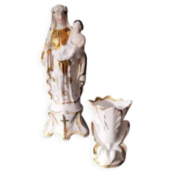 Vierge à l'enfant et vase dorés à l'or fin