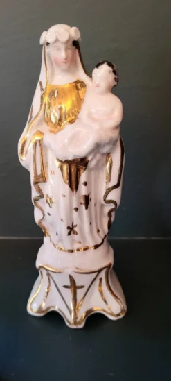Vierge à l'enfant et vase dorés à l'or fin