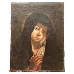 Vierge Marie peinture sur toile du XVIIe anonyme 49 cm par 38 cm école Italienne