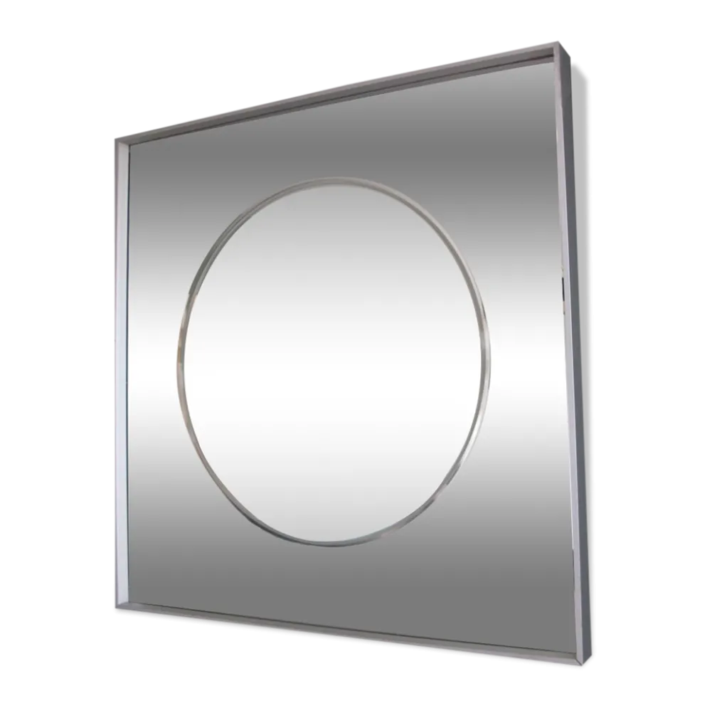 Vintage aluminum 77cm square mirror