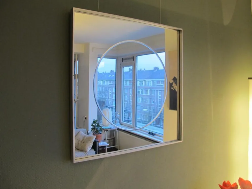 Vintage aluminum 77cm square mirror