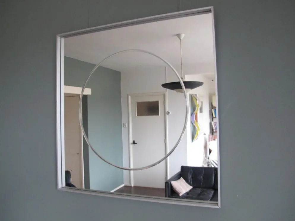 Vintage aluminum 77cm square mirror
