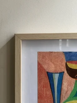 Vintage cubiste nature morte pastel sous verre et signée de 1967