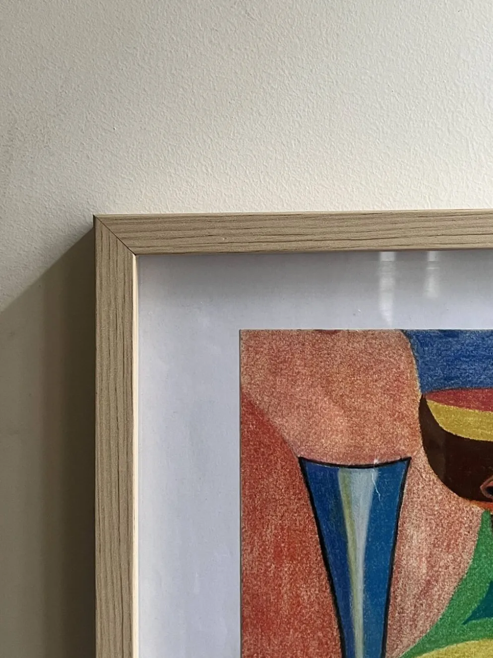 Vintage cubiste nature morte pastel sous verre et signée de 1967