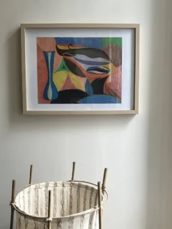 Vintage cubiste nature morte pastel sous verre et signée de 1967