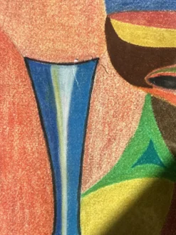 Vintage cubiste nature morte pastel sous verre et signée de 1967