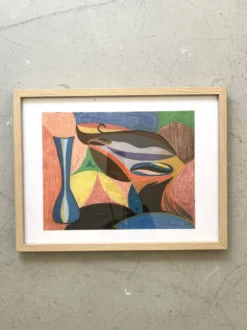 Vintage cubiste nature morte pastel sous verre et signée de 1967