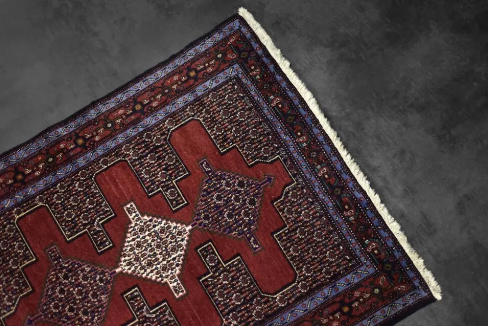 Vintage Hand-Woven Middle Eastern Oriental Senneh Rug, 1960s