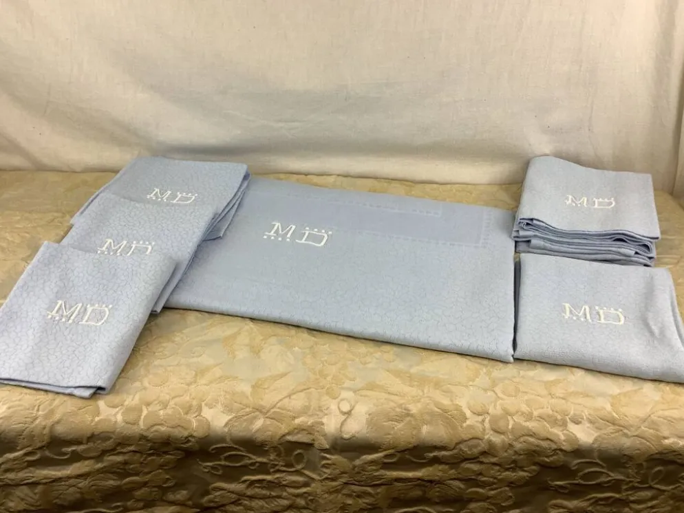 Vintage nappe & serviettes damassés monogramme
