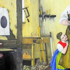 W. Melchinger - Scène folklorique bavaroise dans une menuiserie 1956