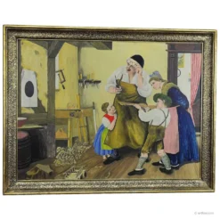 W. Melchinger - Scène folklorique bavaroise dans une menuiserie 1956