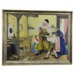 W. Melchinger - Scène folklorique bavaroise dans une menuiserie 1956