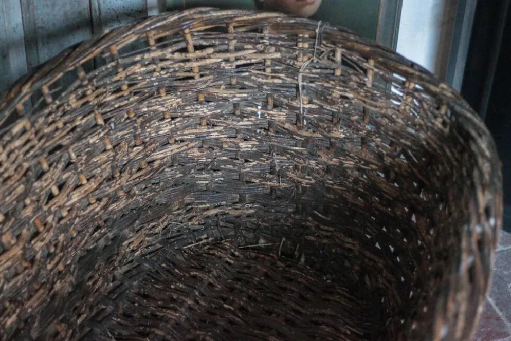 XXL panier tressé ancien, panier osier, rangement, outil de boulanger