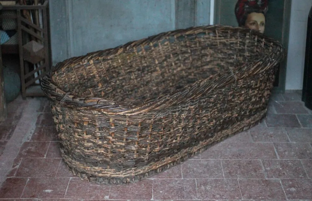 XXL panier tressé ancien, panier osier, rangement, outil de boulanger