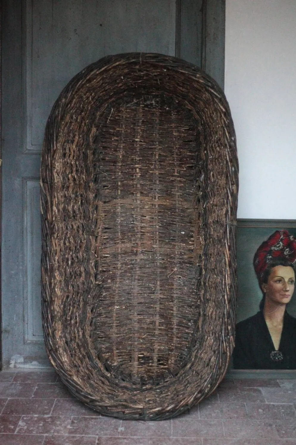 XXL panier tressé ancien, panier osier, rangement, outil de boulanger