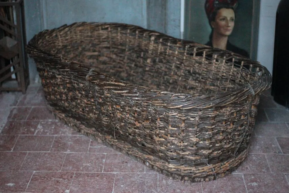 XXL panier tressé ancien, panier osier, rangement, outil de boulanger