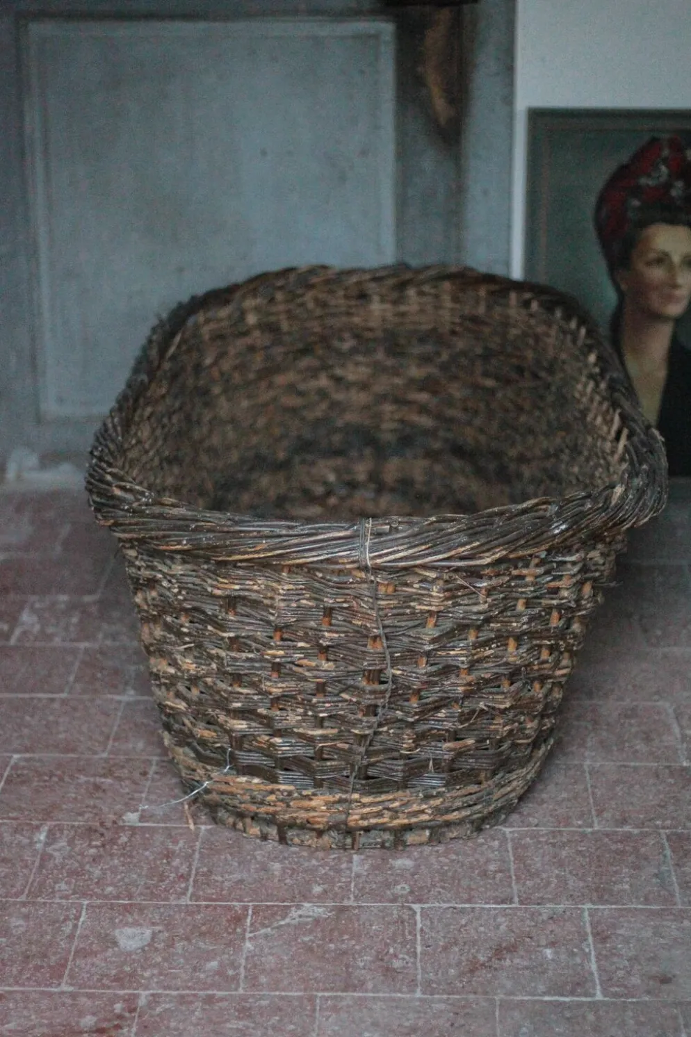 XXL panier tressé ancien, panier osier, rangement, outil de boulanger