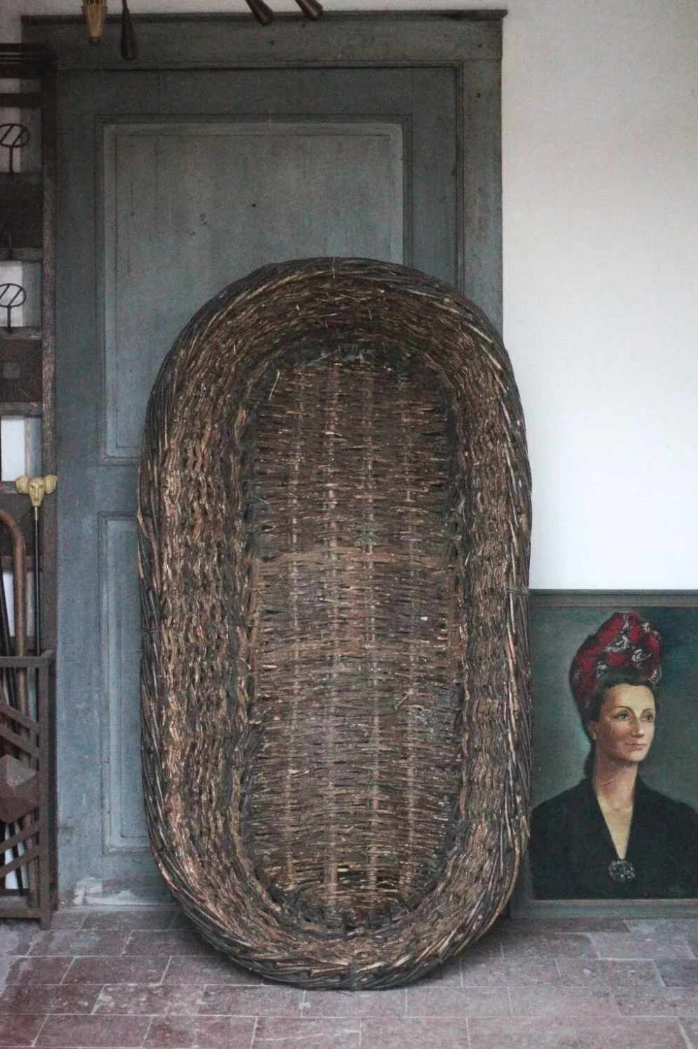 XXL panier tressé ancien, panier osier, rangement, outil de boulanger