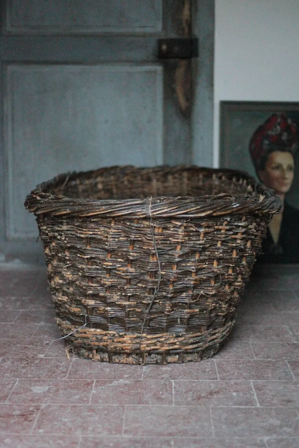 XXL panier tressé ancien, panier osier, rangement, outil de boulanger