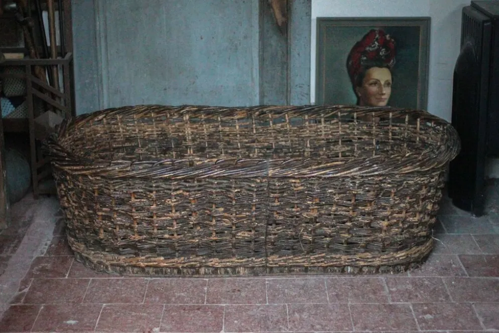 XXL panier tressé ancien, panier osier, rangement, outil de boulanger