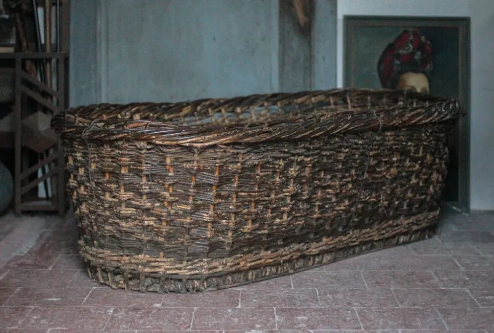 XXL panier tressé ancien, panier osier, rangement, outil de boulanger