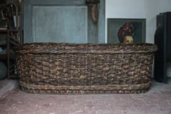 XXL panier tressé ancien, panier osier, rangement, outil de boulanger