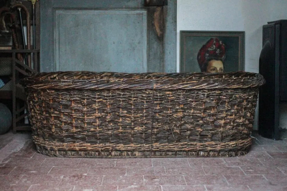 XXL panier tressé ancien, panier osier, rangement, outil de boulanger